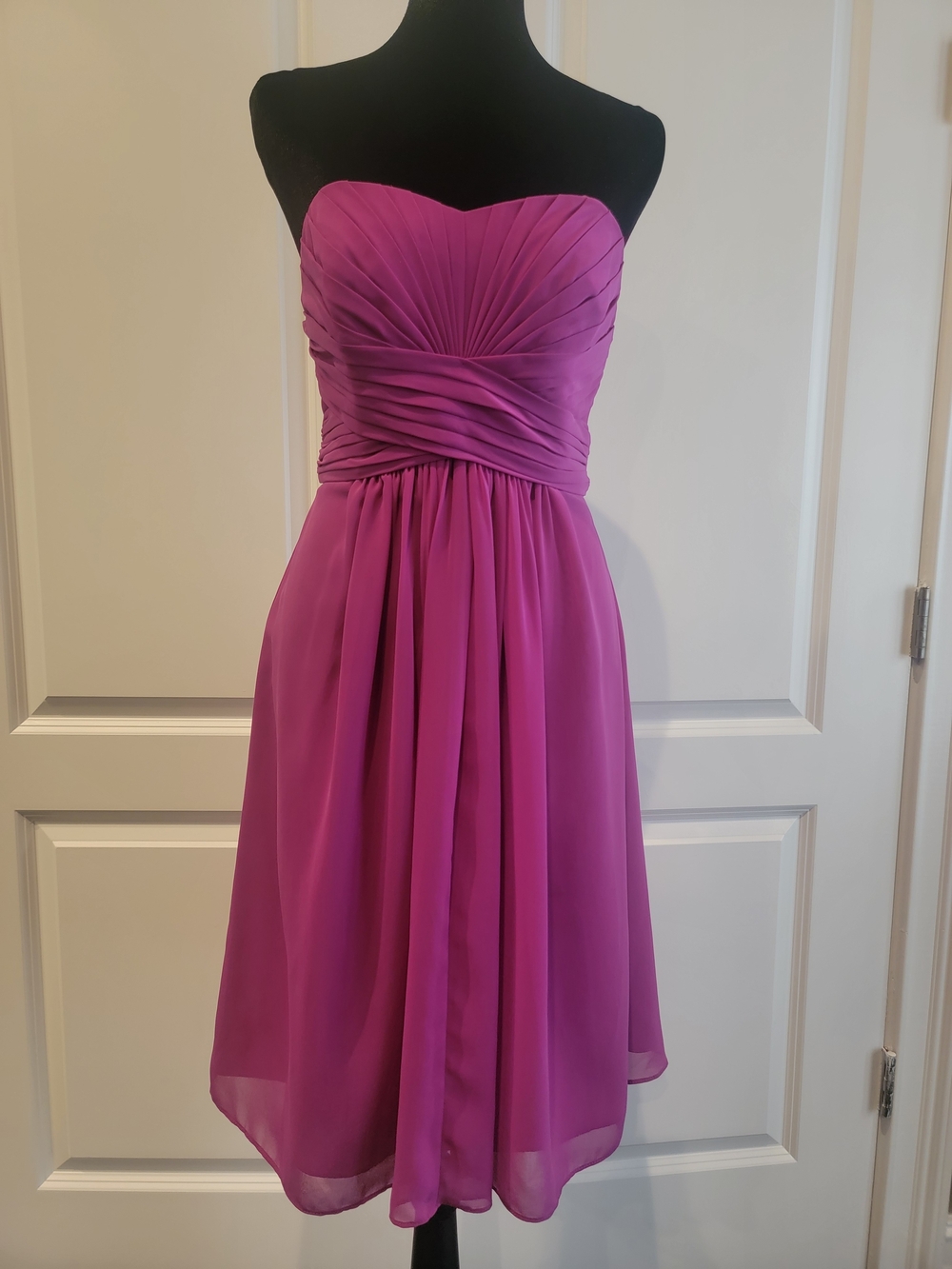 David's Bridal Strapless Magenta Pleated Chiffon Cocktail Dress